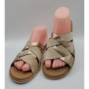 Sorel Ella Women Slide Natural Tan Gold Leather Sz 9 Strappy Criss Cross Straps